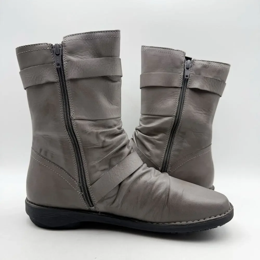 Miz Mooz Womens Pasha Mid Calf Boots EU 39 US 8.5 Grey Leather NIB